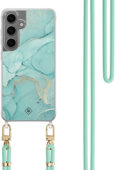 Casimoda® hoesje met koord - Geschikt voor Samsung S24 Plus - Marmer mint groen - Afneembaar koord - TPU/polycarbonaat - Mint