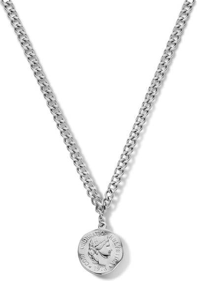 CO88 8CN-26220 Stalen Ketting - Hanger - Muntje - Gourmette - 42 + 7 cm - Zilverkleurig