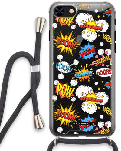 Case Company® - Hoesje met koord geschikt voor iPhone 8 hoesje met Koord - Pow Smack - Telefoonhoesje met Zwart Koord - Bescherming aan alle Kanten en Over de Schermrand