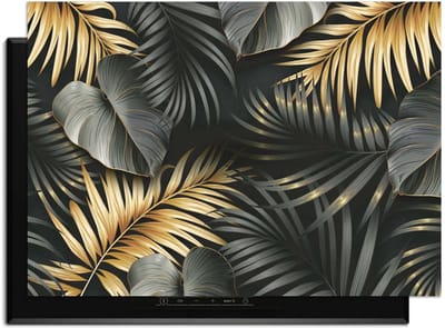KitchenArt - Golden Palms – Inductie Beschermer - 83x51.5 cm - Kookplaat Beschermer - Luxe Afdekplaat Inductieplaat - Anti-slip & Oprolbaar - Beschermmat Inductiekookplaat