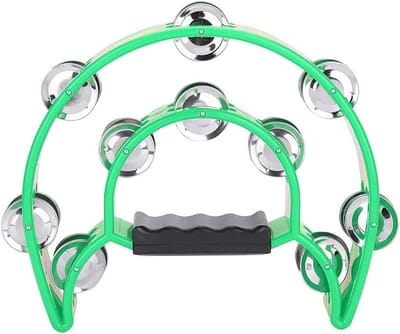 Tamboerijn Muziekinstrument - Handtrommel Ritme - Muziek Maken - Dubbele Rij Jingles - 22.5 cm - Groen