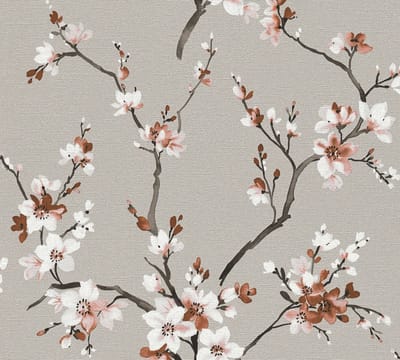 JAPANSE KERSENBLOESEM "SAKURA" BEHANG | Aziatisch - grijs bruin roze wit - A.S. Création Desert Lodge