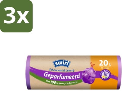 Swirl – Pedaalemmerzakken – Trekband Geparfumeerd – 20 L – 12 zakken - Bulkverpakking - 3 stuks