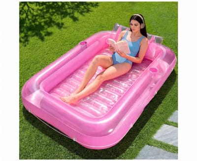 BIXc®- Opblaasbaar lounge luchtbed, camping, 185 x 125 cm, luchtbed, voor volwassenen, met kussen, 4-in-1 luchtbed, ligbed.