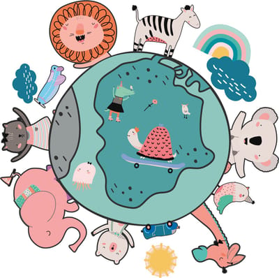 Muurstickers - Vrolijke dieren van de aarde - Transparante achtergrond - 80x80cm