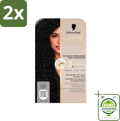 Schwarzkopf - Haarkleuring - Creme Supreme 1-0 - Natuurlijk Zwart - 245g - Voordeelverpakking - 2 stuks - Permanente haarkleur - Zwart haar