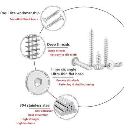 Zelftappende Schroeven - Houtschroeven Platte Kop - Meubels Bevestigen - Dunne Kop Ontwerp - M3 x 10 mm - Zilver
