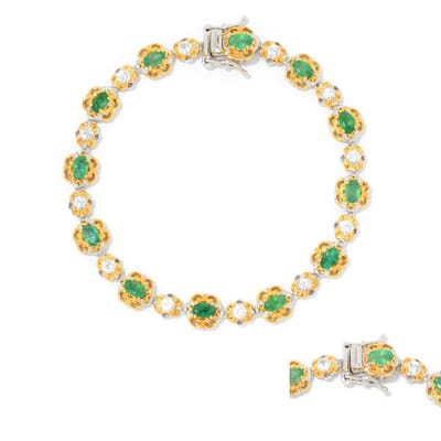 Cavill - Zilveren Armband 925 Sterling met 11 Zambia Smaragden 2.1 ct en Cambodjaanse Zirkonia's 1.68 ct - Elegant & Luxe Sieraad voor Dames