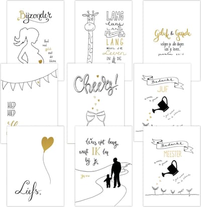 Voordeelpak 9 christelijke kaarten met envelop Golden Blessing serie 3 GOUDFOLIE