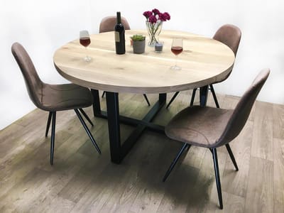 Industriële ronde tafel staal en eiken "Miami" - 140 x 75 cm - Handgemaakt