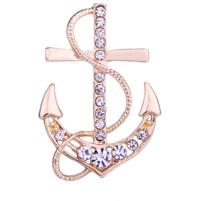 Europese mode gouden kleur kristal anker broche mode boot roer kraag spelden sieraden overhemd kraag pak speld broche man geschenken white