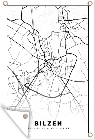 Muurdecoratie Stadskaart – Plattegrond – België – Zwart Wit – Bilzen – Kaart - 120x180 cm - Tuinposter - Tuindoek