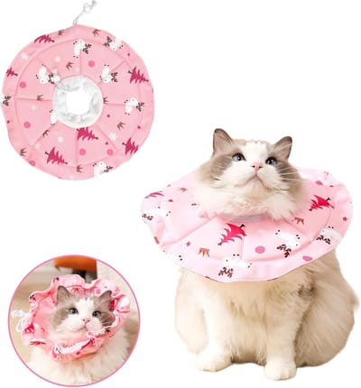 Ulisem - Zachte kattenkraag - verstelbare herstelkraag met schattig blauw patroon - water- en vuilafstotend - aan beide kanten te dragen -voorkomt likken en krabben - zachte kattenkraag - hondenkraag voor kleine honden - S - roze