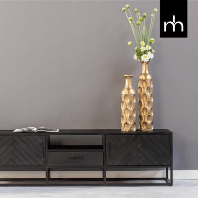 Mangohouten TV Meubel Toronto Black 180 cm Mahom Industrieel - TV Meubel van Mangohout & Metaal - Industriële TV Meubel