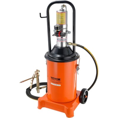 Vetpomp, 3 Gallon 12L, Luchtbediende Vetpomp met 13 ft Hogedrukslang en Vetspuitpistool, Pneumatische Vetemmerpomp met Wielen, Draagbaar