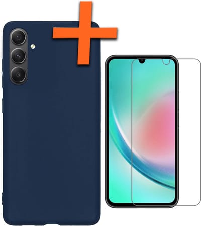 Hoes - Met Screenprotector - Geschikt voor Samsung Galaxy A34 - Sterk & Shockproof - Back Cover - Siliconen Case - Telefoon Hoes - Donkerblauw
