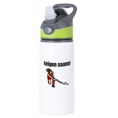 Hacebo® - hockey vrouw met eigen naam waterfles met rietje groen - Hockey - atleten - iemand die houdt van hockey - verjaardag - cadeau - kado - water fles - 650ML