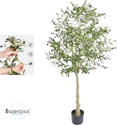 Eszenzics™ Olijfboom XL - Levensechte kunstplant - 179 cm - Kunstboom op stam - Natuurgetrouw - Verstelbare takken - Reukloos - Kantelbescherming - Geschikt voor alle ruimtes - Hoogwaardig en duurzaam