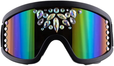 Funny Fashion verkleed Ski Bril - 18 x 10 x 7 cm - metallic - met strass steentjes - zilver - apres ski - carnaval