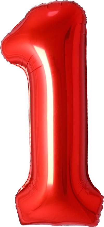 Ballon Cijfer 1 Jaar Rood Folie Ballon Verjaardag Versiering Cijfer ballonnen Feest versiering Met Rietje - 36Cm