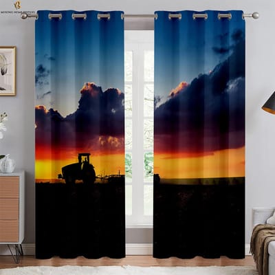 Coole Tractor 3D Geprinte Gordijnen Familie Ruimte Balkon Slaapkamer Keuken Decor Gordijnen Huisdecoratie Stangzak Gordijnen W50xH130(CM)x2PCS&Rod pocket