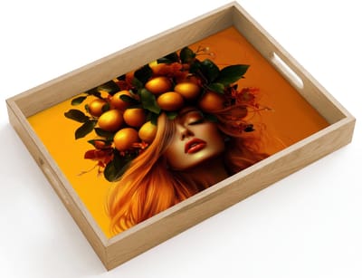 Dienblad hout 40x30 cm - Schootdienblad - Vrouw - Citroenen - Bloesem - Geel - Borrelplank rechthoek - Plateau dienbladen