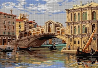 Voorbedrukt stramien RIALTO BRIDGE - ORCHIDEA 50 x 70 (Exclusief garens)