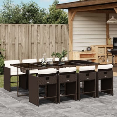 vidaXL - 9-delige - Tuinset - met - kussens - poly - rattan - bruin