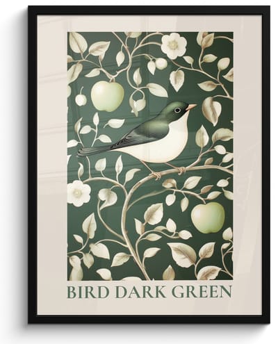 Fotolijst inclusief poster - Posterlijst 50x70 cm - Posters - Groen - Vogel - Bloemen - Foto in lijst - Keuken decoratie muur - Wanddecoratie accessoires - Muurdecoratie - Schilderijen