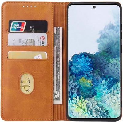 Smartphonica Samsung Galaxy S20 Plus leren hoesje met magnetische sluiting en pashouders book case – Bruin geschikt voor Samsung Galaxy S20 Plus