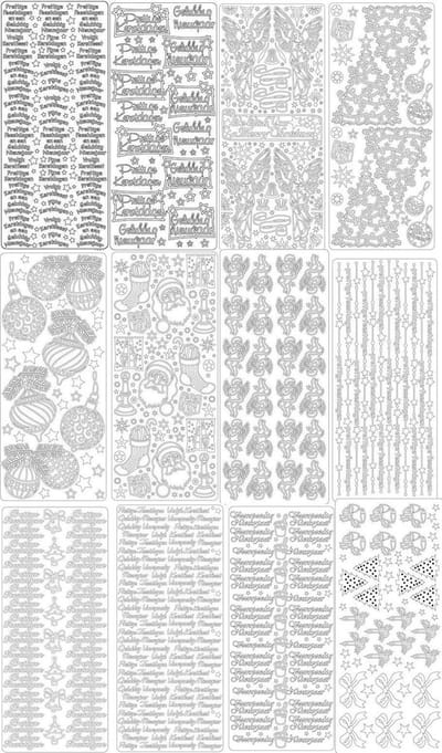 Peel-Off Stickervellen Set - 12 Stuks - Kerst en Nieuwjaars teksten en afbeeldingen - Goudkleurig