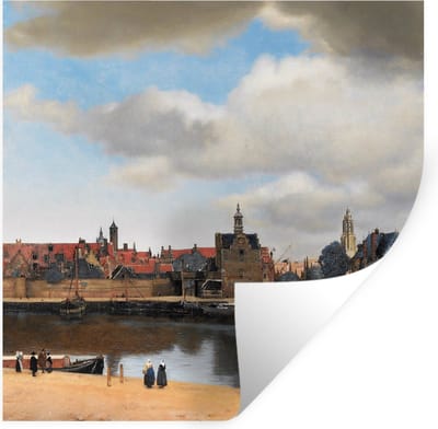 Muurstickers - Sticker Folie - Vermeer - Stad - Oude meesters - Kunst - 100x100 cm - Plakfolie - Muurstickers Kinderkamer - Zelfklevend Behang XXL - Zelfklevend behangpapier - Stickerfolie