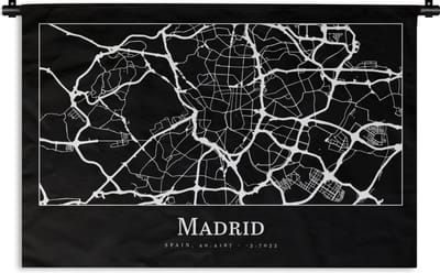 Wandkleed - Wanddoek - Madrid - Plattegrond - Kaart - Stadskaart - 180x120 cm - Wandtapijt