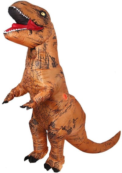 KIMU® Opblaas Kostuum Kinderen T-Rex Bruin - Maat 80 86 92 98 104 110 116 122 - Opblaas Pak - Dinopak Mascotte Opblaaspak - Opblaasbare Dino Dinosaurus Jongen Meisje Festival