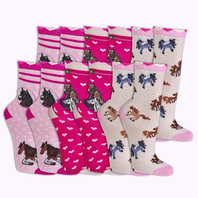 Bundelvoordeelpakket 12 paar | Kindersokken | verschillende kleurenmix pakket | Thema: romantische paarden motieven