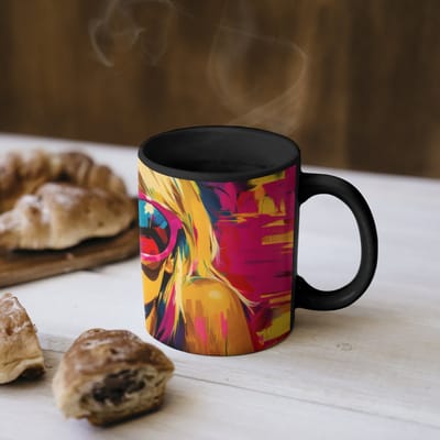 Magische Mok - Foto op Warmte Mokken - Koffiemok - Zonnebril - Roze - Vrouw - Rietje - Magic Mok - Beker - 350 ML - Theemok