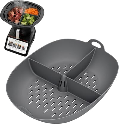 Stoompan Inzetstuk - Siliconen Bakvorm - Gezond Koken - Drie Partities - 17.9 x 16.5 cm - Grijs