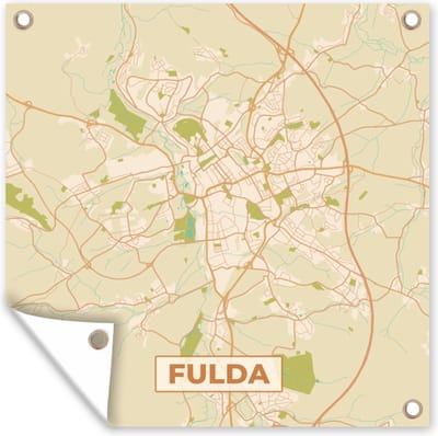 Tuin poster Plattegrond - Stadskaart - Fulda - Kaart - Vintage - 200x200 cm - Tuindoek