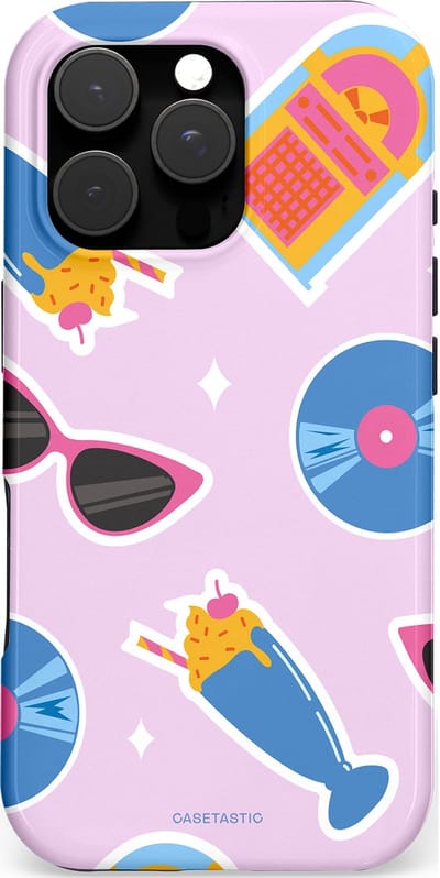 Casetastic hoesje geschikt voor Apple iPhone 16 Pro - MagSafe - Dubbellaagse bescherming - Jukebox vibes - Fashion Case - Lichtroze Lavendel Wit Lichtblauw