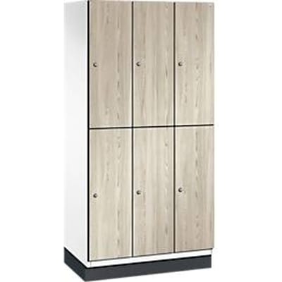 C+P Double-store locker Cambio, 3 vakken, 6 vakken, met plint, B 900 x D 525 x H 1980 mm, decor verkeerswit/ essenhout