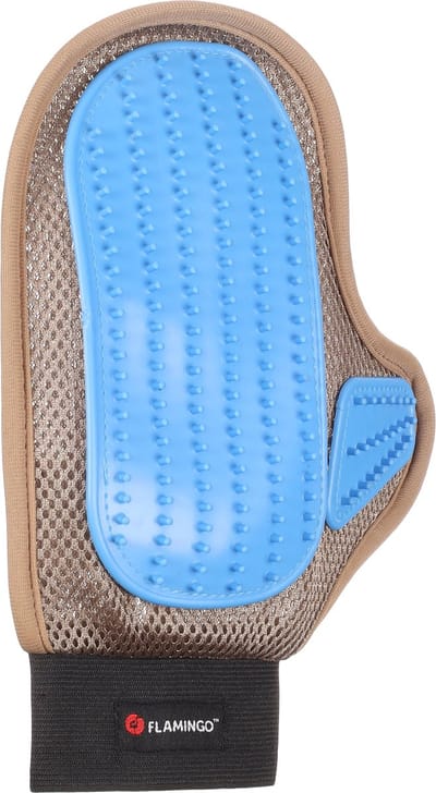 Flamingo Hatna - Massage- & Verzorgingshandschoen Honden;katten - Verzorgingshandschoen Hatna Taupe/blauw 25x18x1,5cm - 1st - 137753 - 1st