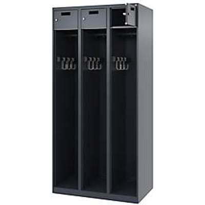 Brandbestrijdingskast C+P Evolo PRAKTUS, 3 vakken, met sokkel, vloerglijders, B 900 x D 500 x H 1850 mm, RAL 7016 antracietgrijs