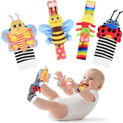 Baby polssokjes met rammelaar en voetsensor, geschikt voor pasgeboren jongens en meisjes van 0-12 maanden als badcadeau.