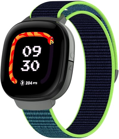 By Qubix - Compatible Fitbit bandje - Geschikt voor fitbit Ace LTE - Nylon loop band met klittenbandsluiting - Donkerblauw met lime groen