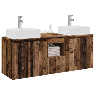 vidaXL - Badkamerkast - set - 3 - st - Oud - hout - 129 - x - 41 - x - 79,5 - cm - Bewerkt - hout