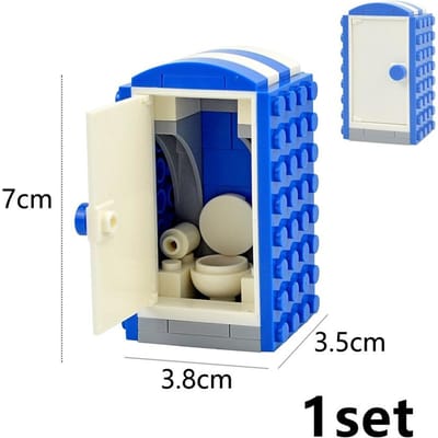 Stadenserie Doe-het-zelf Bouwstenen Draagbaar Toilet Straatgezicht Model Educatief Kinder Speelgoed voor Kinderen Creatieve MOC Decoratie blue