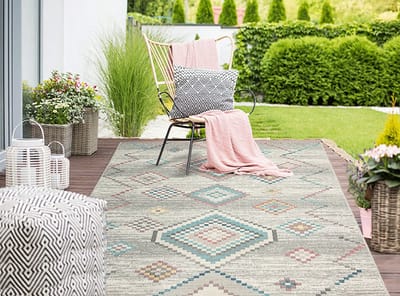 the carpet Palma – Indoor & Outdoor vloerkleed, weerbestendig & onderhoudsvriendelijk, etnisch motief in beige turquoise, 80 x 300 cm