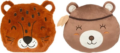 Dieren sierkussens - set 2x - kinderkamer - panter/beer - 30 cm - polyester