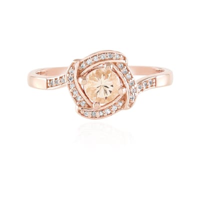 Cavill - Luxe Zilveren Ring met 0,34 ct Morganiet & 0,12 ct Witte Topaas - 925 Sterling Zilver Rosé Verguld - Bloemmotief - Handgemaakte Sieraden