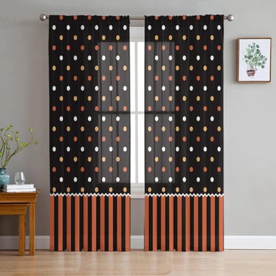 Halloween Strepen Polka Dot Patroon Tule Gordijnen Voor Woonkamer Modern Garen Raamgordijnen Transparante Gordijnen voor Slaapkamer 135W x 114H(cm) gray